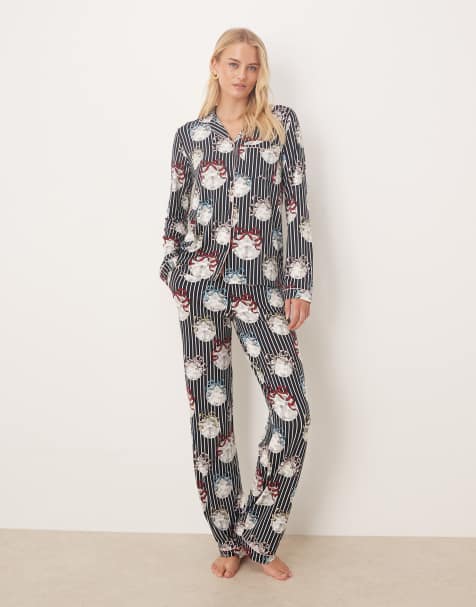 Chelsea Peers Tall poly long sleeve revere pyjama set in Christmas disco ball print - view 1