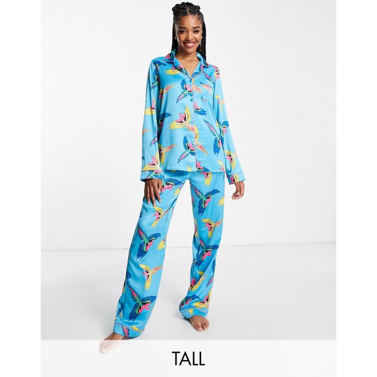 Tall Blue Trouser Pyjama Set with Check Print