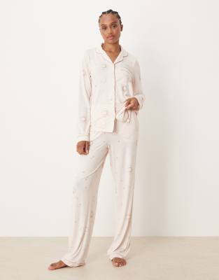 Chelsea Peers Tall - Pyjama aus Polyester aus langärmligem Oberteil mit Reverskragen und Hose mit farblich abgestimmtem ...