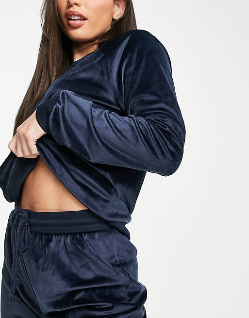 Lingerie & Nightwear Chelsea Peers Tall recycled poly super soft fleece lounge sweat and jogger set in navy 