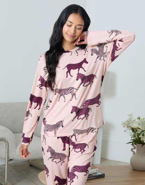 Chelsea Peers Tall zebra print long pyjama set - purple in pink - view 1