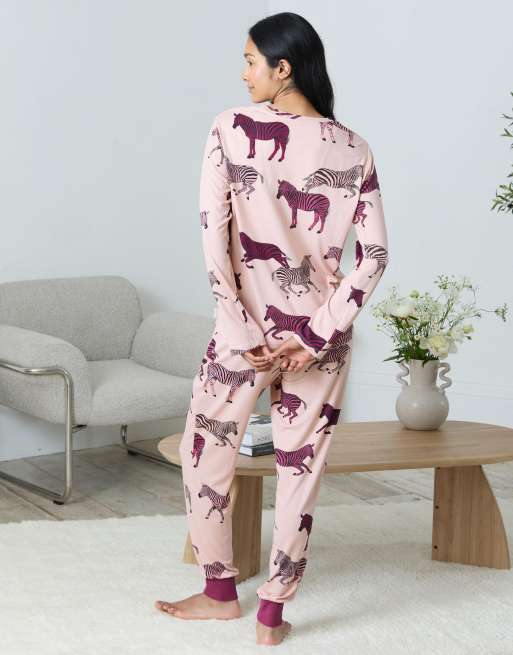 Chelsea Peers Tall zebra print long pyjama set - purple in pink, 4 of 4