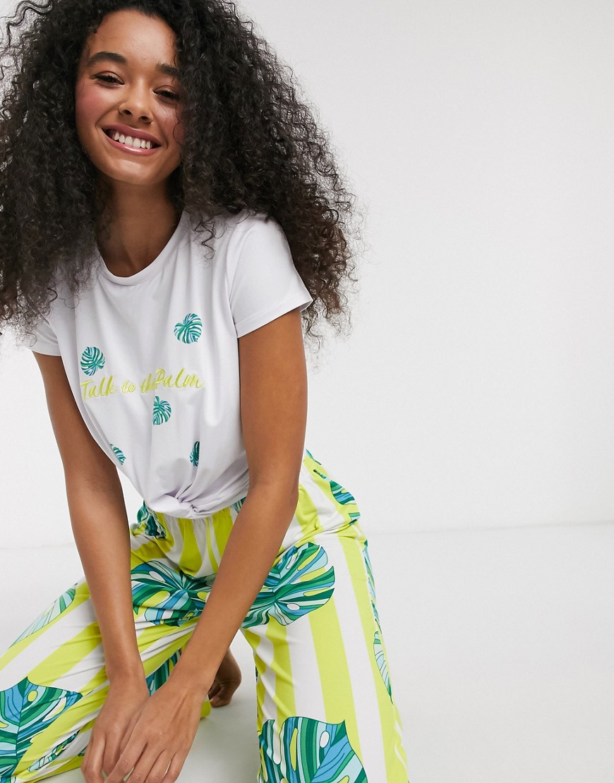 Chelsea Peers 'tell The Palm' Stripe Palm Print Pajamas Set-multi