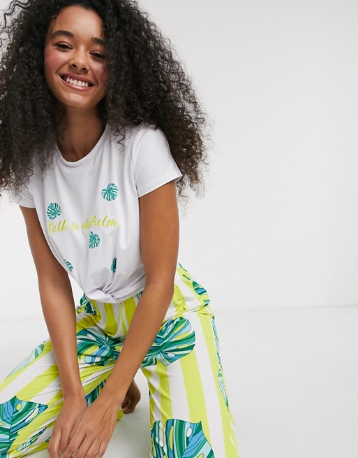Chelsea Peers 'tell the palm' stripe palm print pyjamas set