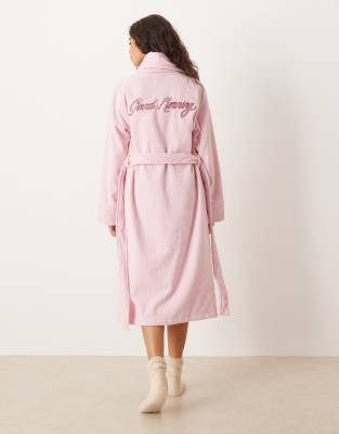 Chelsea Peers Terrycloth Robe With Good Morning Embroidery In Multi