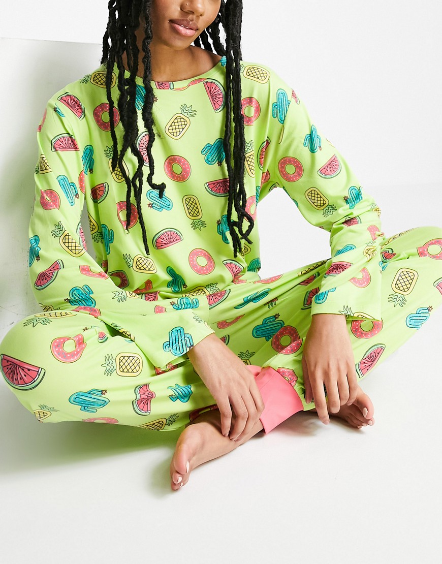 Chelsea Peers tropical print pajama set in green