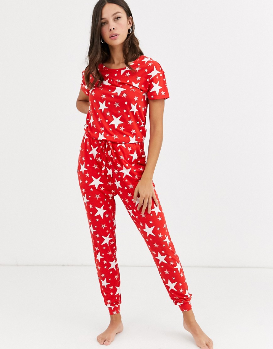 Chelsea Peers - Tuta jumpsuit con stampa a stelle-Rosso