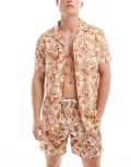 [Chelsea Peers] Chelsea Peers viscose beach shirt in tropical tile print (part of a set)-Brown S BRONZE