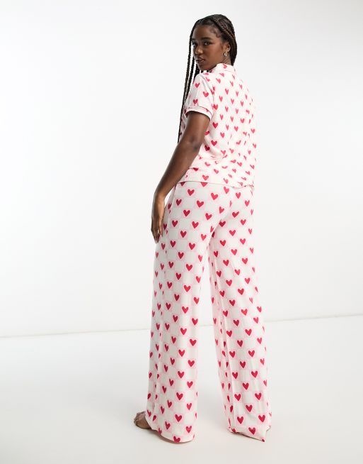 Women's Heart Print Jersey PJ Short Set