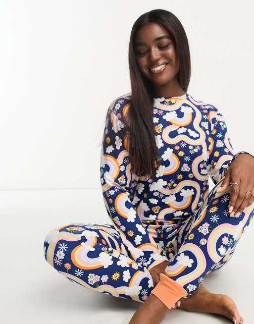 Chelsea Peers wiggle rainbows long pajama set in navy