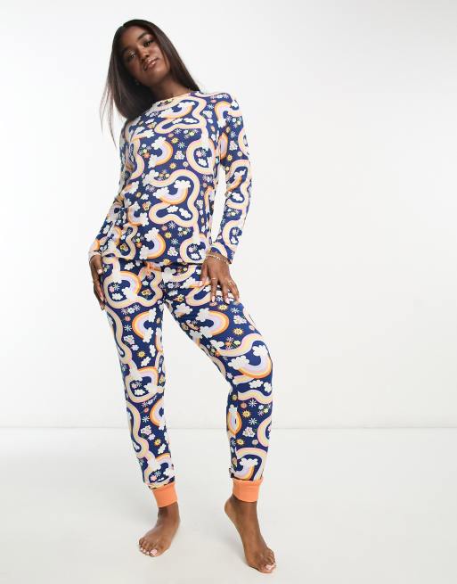 Chelsea Peers wiggle rainbows long pajama set in navy