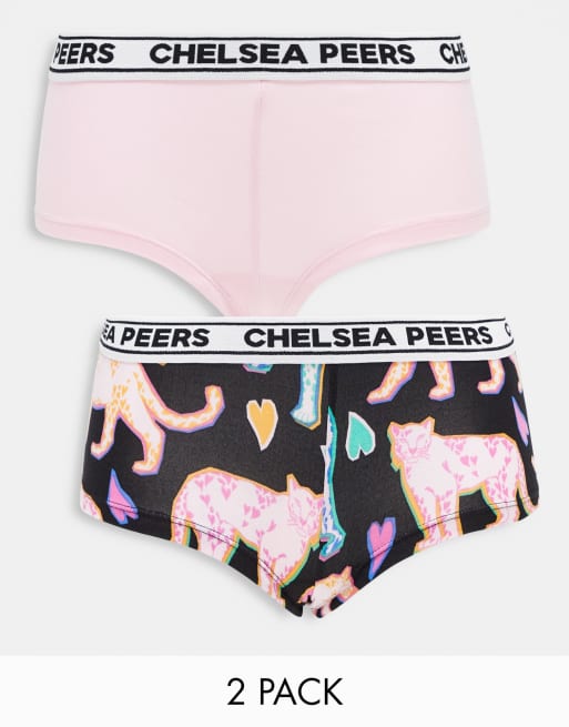 Chelsea Peers – Zestaw 2 par bokserek w kolorze różowym i białym w pantery