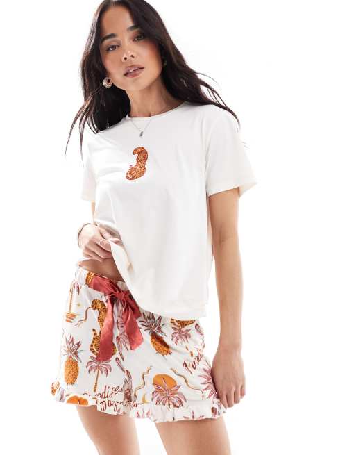 Chelsea Peers – Zestaw z poliestru we wzór: T-shirt z krótkim rękawem i szorty 