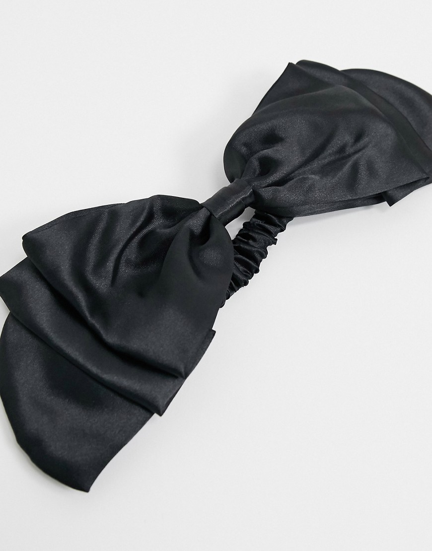 фото Черная атласная повязка на голову с бантом asos design-черный