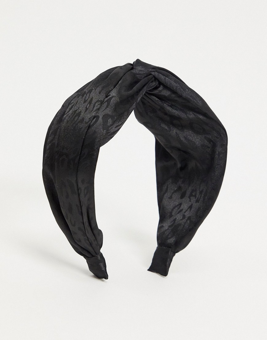 фото Черная атласная повязка на голову с леопардовым принтом asos design-черный