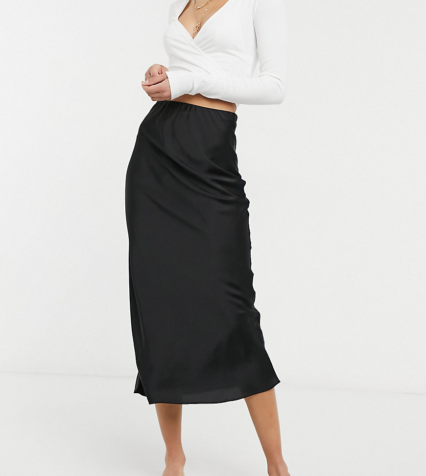 фото Черная атласная юбка косого кроя в стиле комбинации asos design tall-черный цвет asos tall