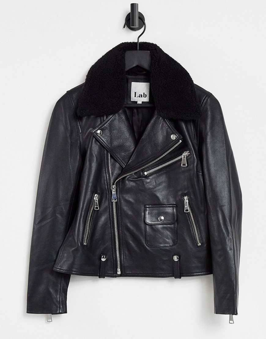 фото Черная байкерская куртка воротником «борг» lab leather-черный цвет
