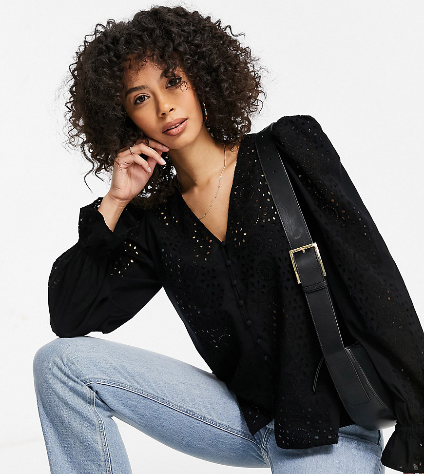 фото Черная блузка с вышивкой и пуговицами vero moda tall-черный цвет