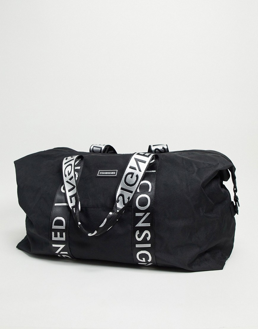 фото Черная большая спортивная сумка с лентой consigned-черный цвет