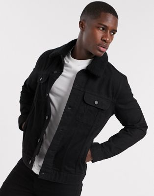 Черная джинсовая куртка с отстегиваемым плюшевым воротником ASOS DESIGN