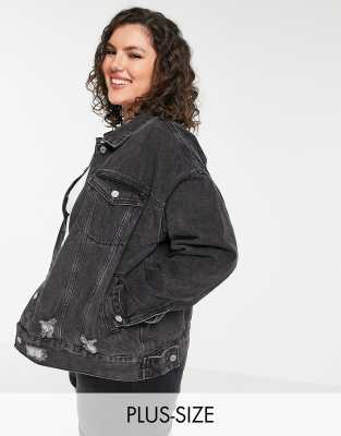 Джинсовые куртки Черная джинсовая oversized-куртка с рваной отделкой Missguided Plus-Черный цвет