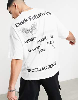 фото Черная футболка oversized с текстовым принтом на спине asos dark future-черный цвет