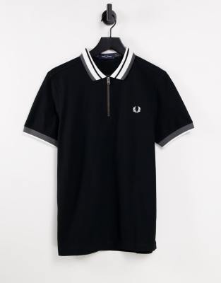 фото Черная футболка-поло с молнией на вороте fred perry-черный цвет