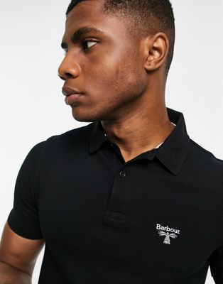 фото Черная футболка-поло с небольшим вышитым логотипом barbour beacon-черный цвет