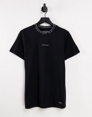 фото Черная футболка с лентой на вороте mauvais-черный цвет