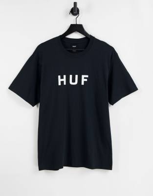 фото Черная футболка с логотипом huf essentials og-черный цвет