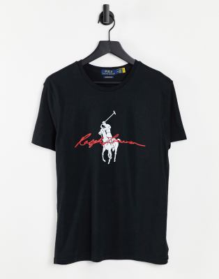 Футболки с принтом  Asos Черная футболка с логотипом игрока в поло и надписью Polo Ralph Lauren-Черный цвет