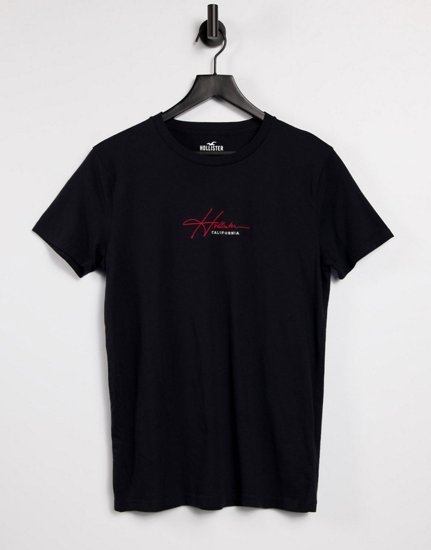 фото Черная футболка с логотипом в рукописном стиле по центру hollister-черный цвет