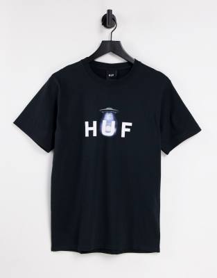 Футболки с принтом  Asos Черная футболка с принтом Abducted HUF-Черный цвет