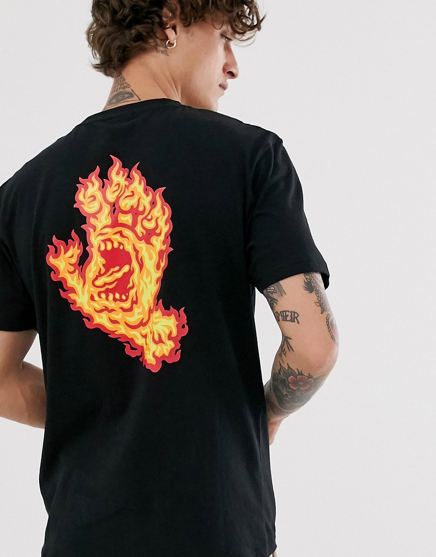 фото Черная футболка с принтом на спине santa cruz flame hand-черный