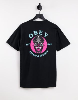 фото Черная футболка с принтом пантеры на спине obey-черный