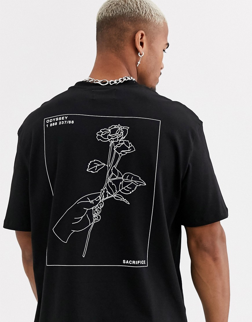 фото Черная футболка с принтом розы на спине topman-черный