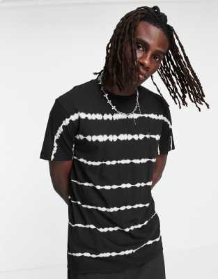 Футболки в полоску  Asos Черная футболка с принтом тай-дай в полоску Allsaints Vagos-Черный цвет