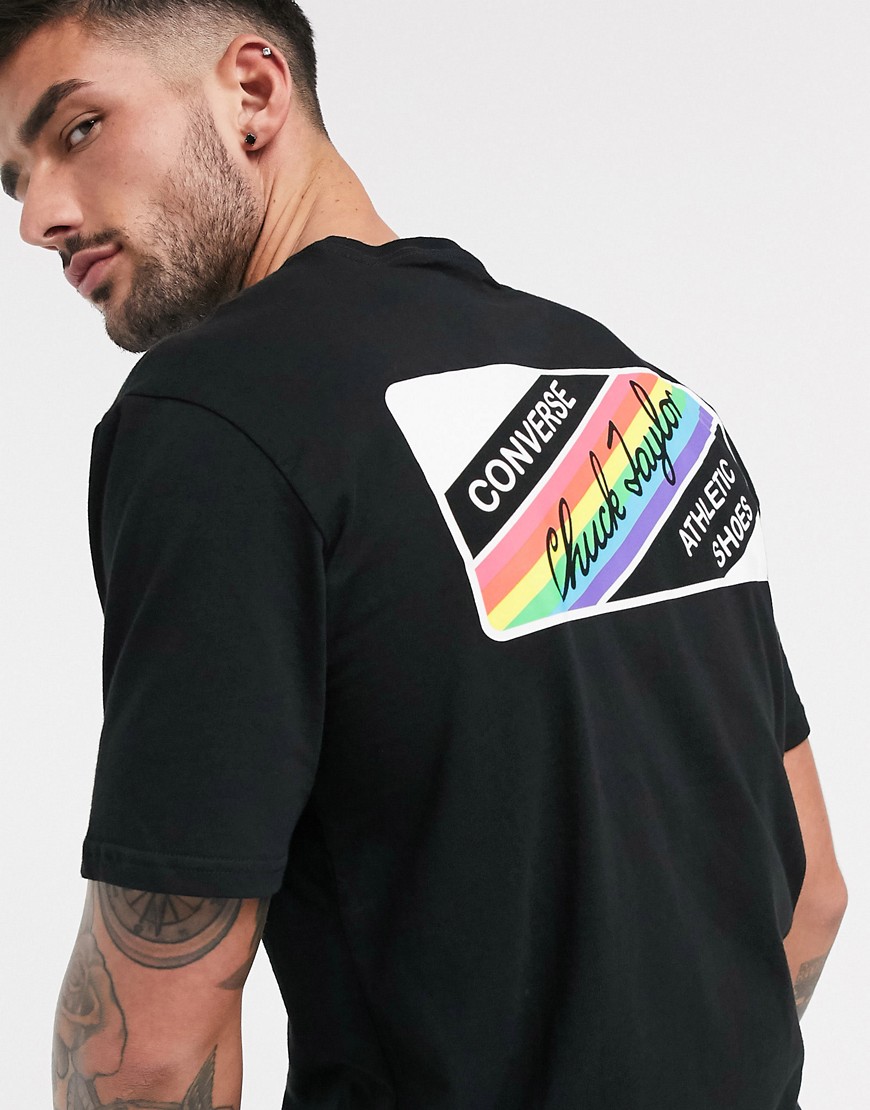 фото Черная футболка с принтом в разноцветную полоску converse pride-черный