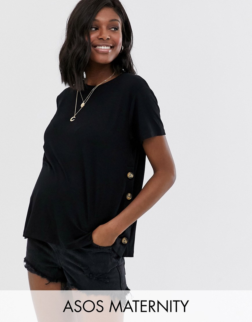 фото Черная футболка с пуговицами по бокам asos design maternity nursing-черный asos maternity - nursing