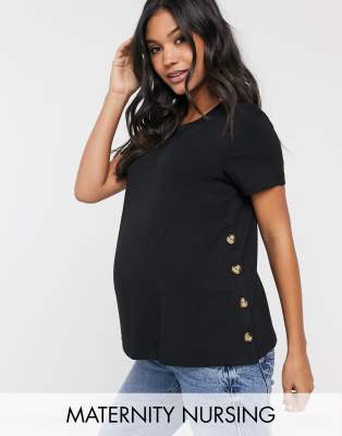 фото Черная футболка с пуговицами по бокам asos design maternity nursing-черный asos maternity - nursing