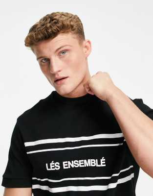 Футболки с принтом  Asos Черная футболка узкого кроя с принтом Les Ensemble River Island-Черный цвет