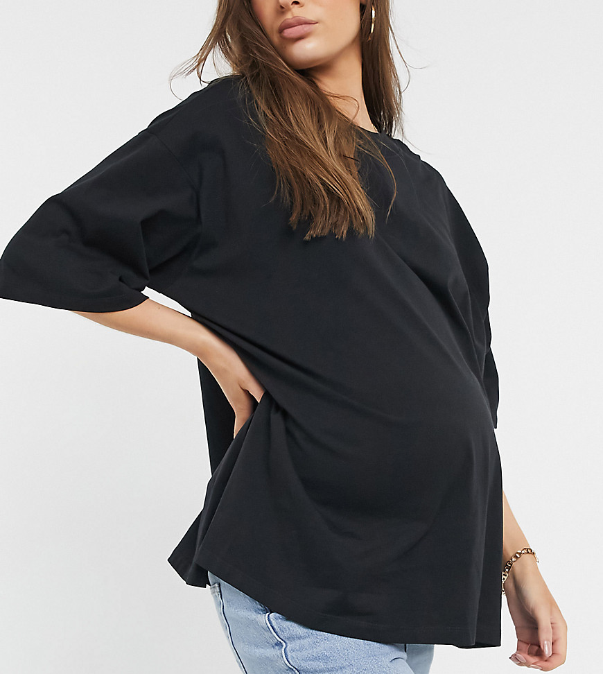 фото Черная футболка в стиле super oversized с разрезами по бокам asos design maternity-черный цвет asos maternity