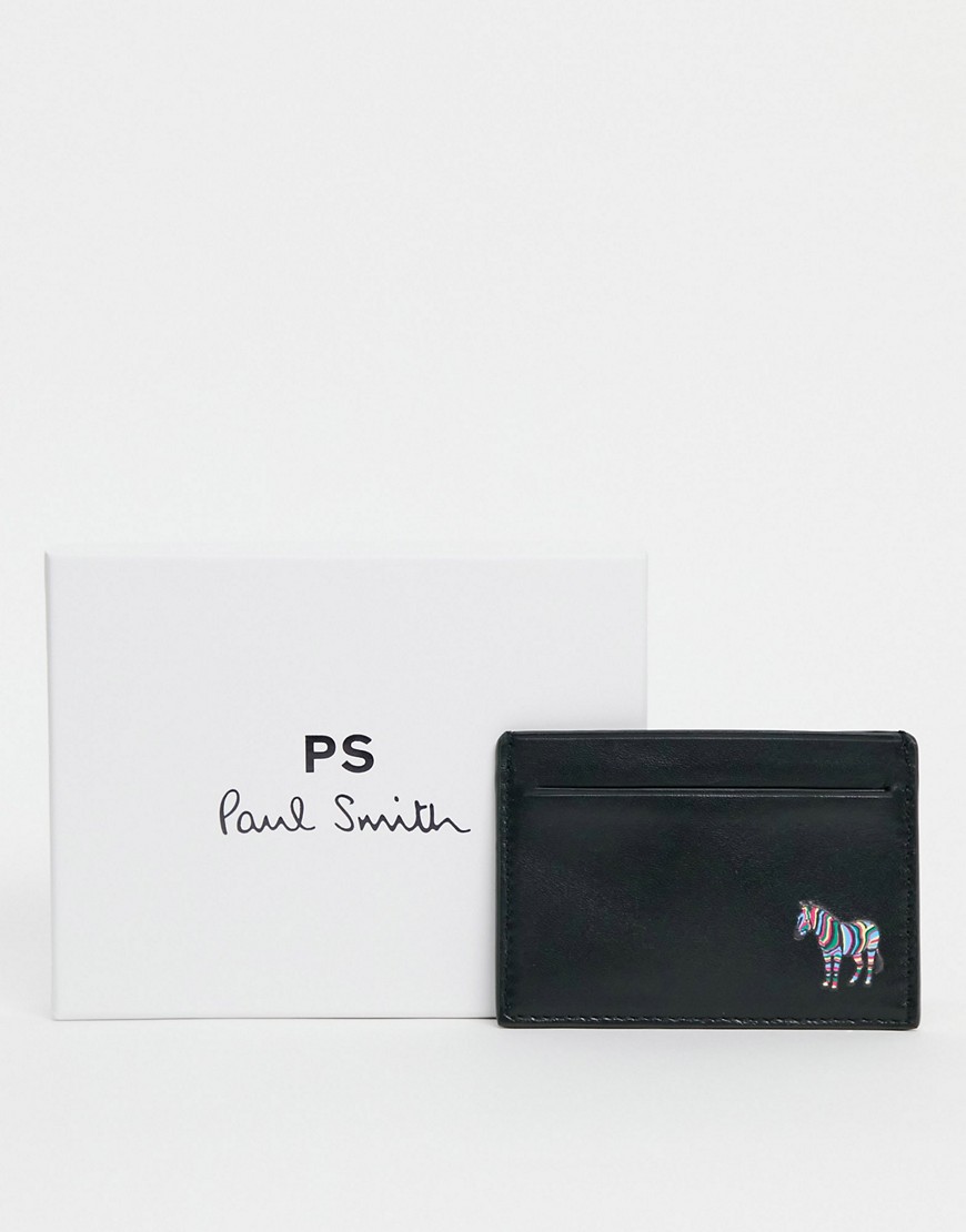 фото Черная кожаная кредитница с логотипом и фирменной эмблемой зебры ps paul smith-черный цвет