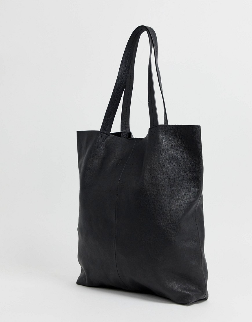 фото Черная кожаная сумка-тоут asos design-черный