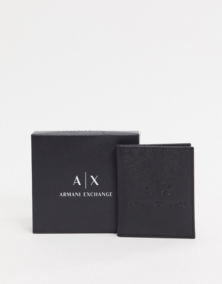 фото Черная кожаная визитница с тисненым логотипом armani exchange-черный
