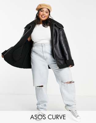 Пальто и куртки Черная куртка-авиатор с искусственным мехом ASOS DESIGN Curve-Черный цвет