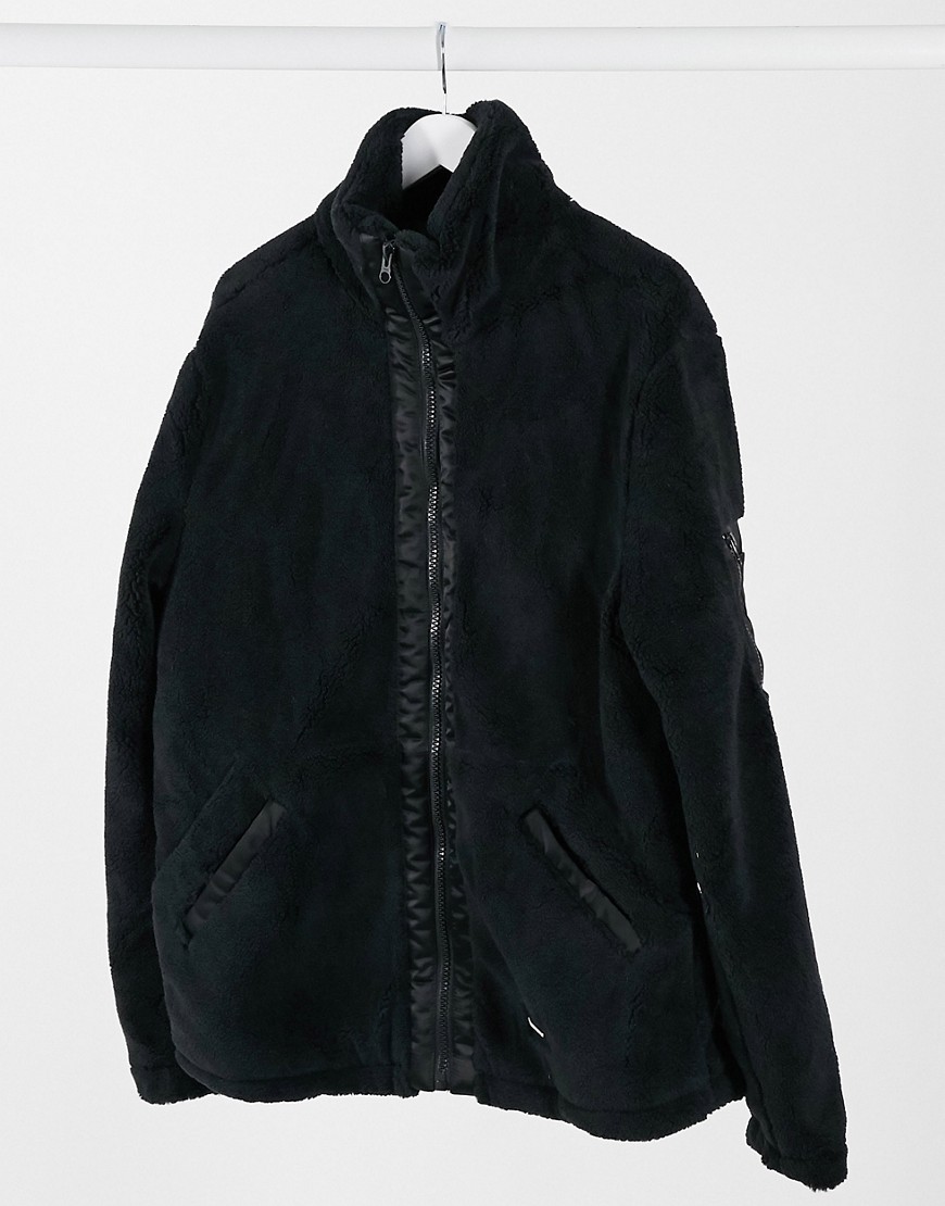 фото Черная куртка из искусственного меха на длинной молнии asos unrvlld supply-черный