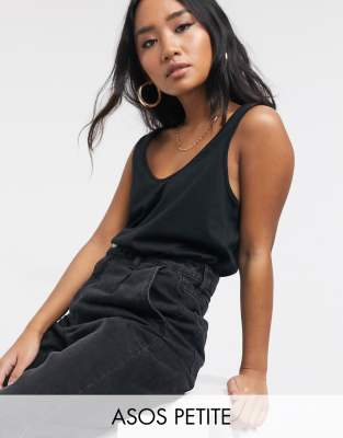 фото Черная майка из органического хлопка с овальным вырезом asos design petite ultimate-черный asos petite