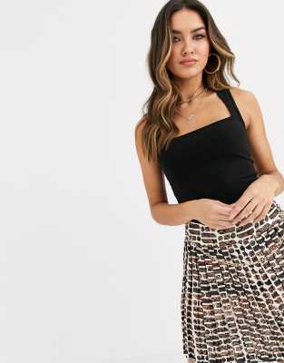 Майки и топы Черная майка с квадратным вырезом ASOS DESIGN-Черный цвет