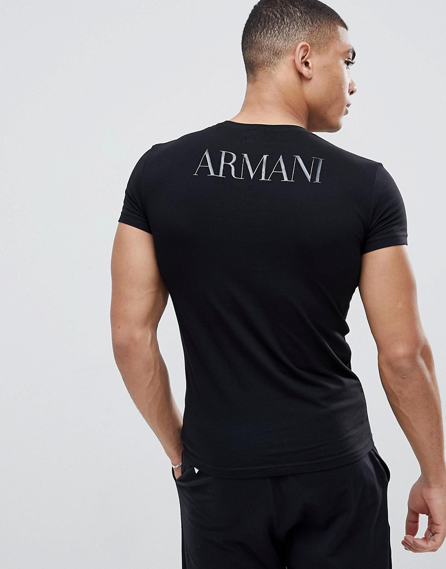 фото Черная облегающая футболка с крупным логотипом emporio armani-черный